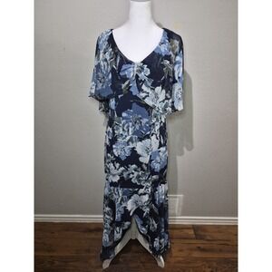 R&M Richards Size 6P Navy‎ Blue Floral High Low Chiffon Dress Evening Formal